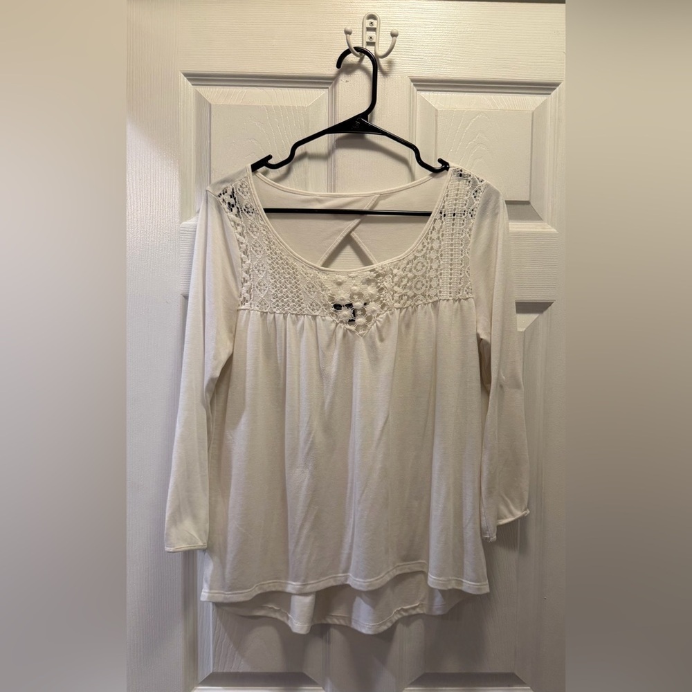 American Eagle Outfitters Cream Crochet Long Sleeve Top